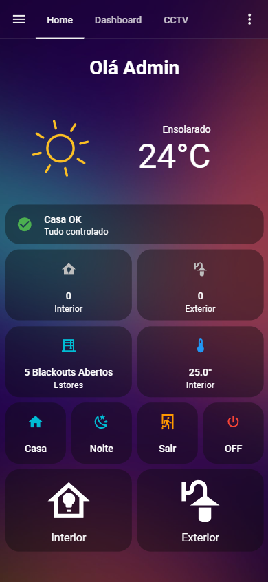 Dashboard principal Tech@Home em smartphone